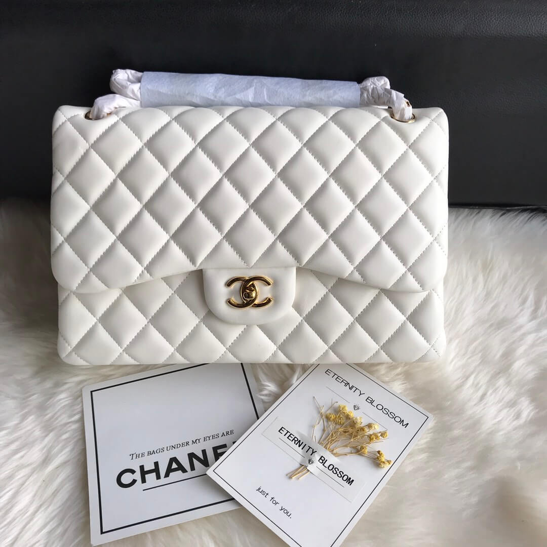 White CHANEL LARGE CLASSIC HANDBAG (High-end grade) - Image 2