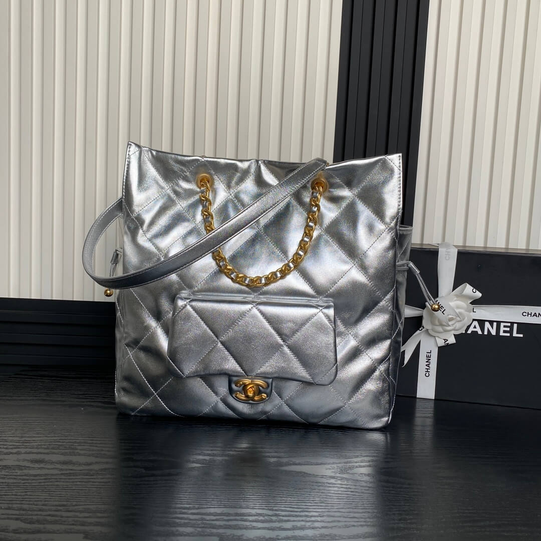 Silver Chanel Shopping Bag (high-end grade) - Image 2