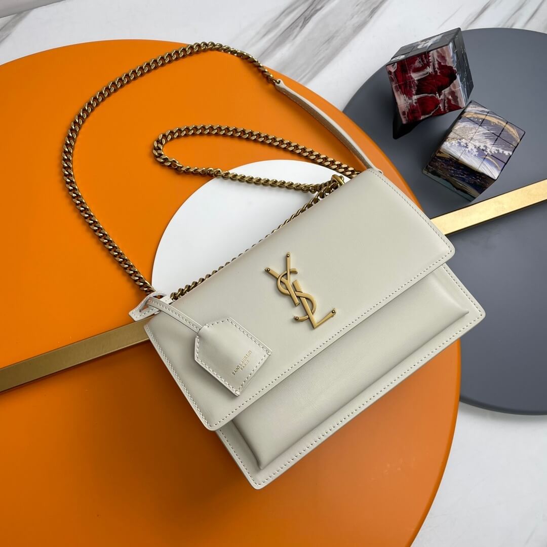 White YSL sunset medium leather shoulder bag - Image 2