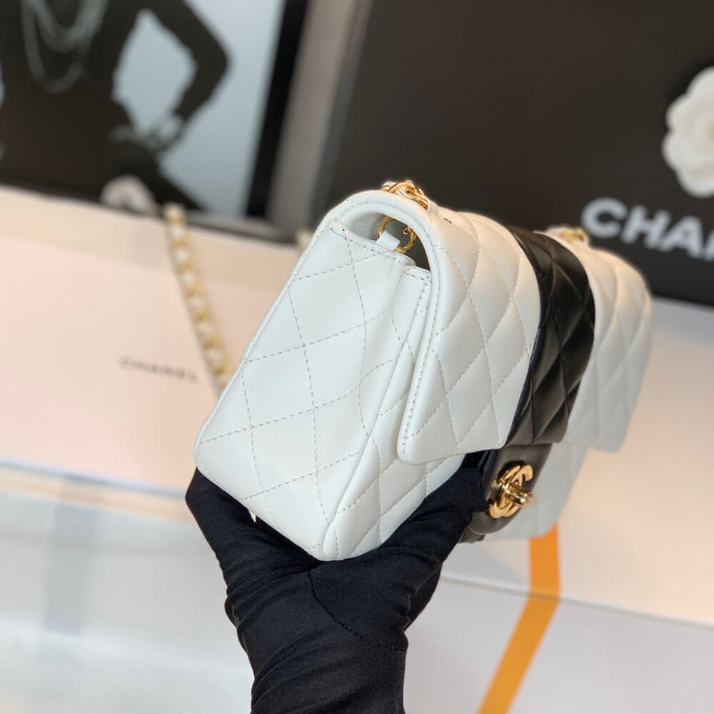 White & Black CHANEL MINI FLAP BAG - Image 3