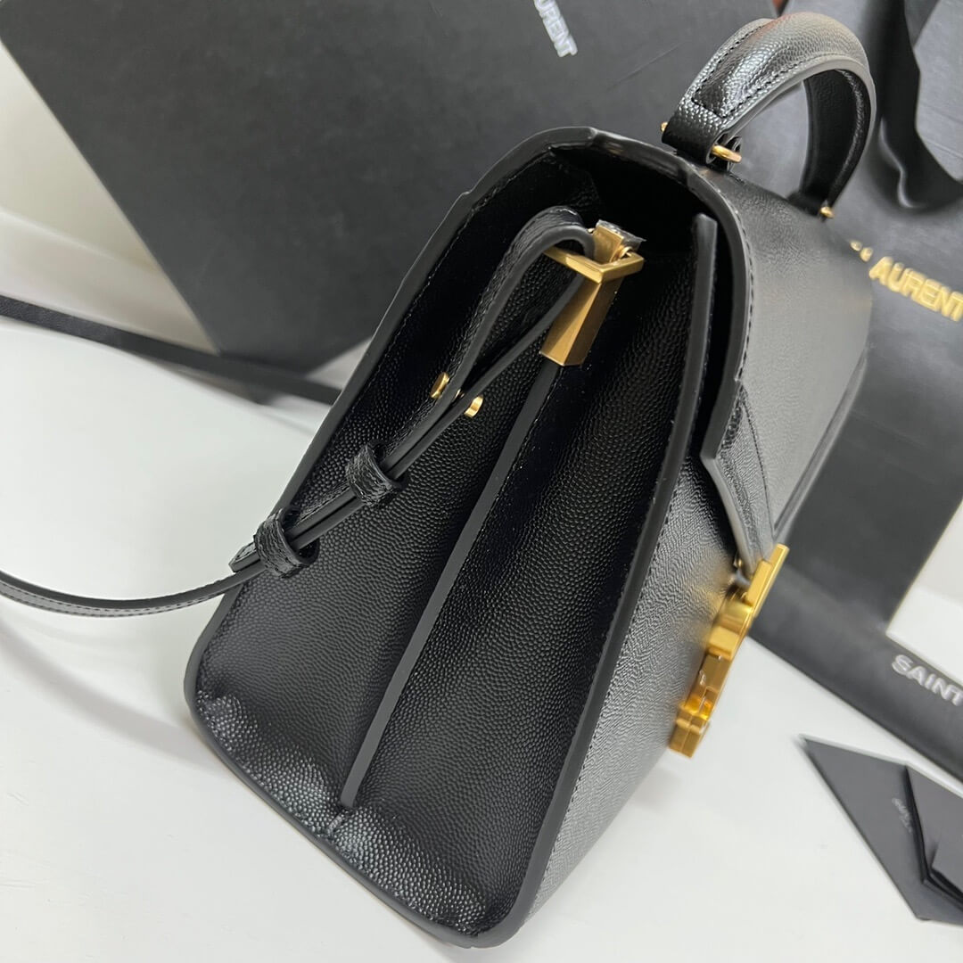 Black YSL CASSANDRA Medium Grainy Embossed Leather Top Handle Bag - Image 3
