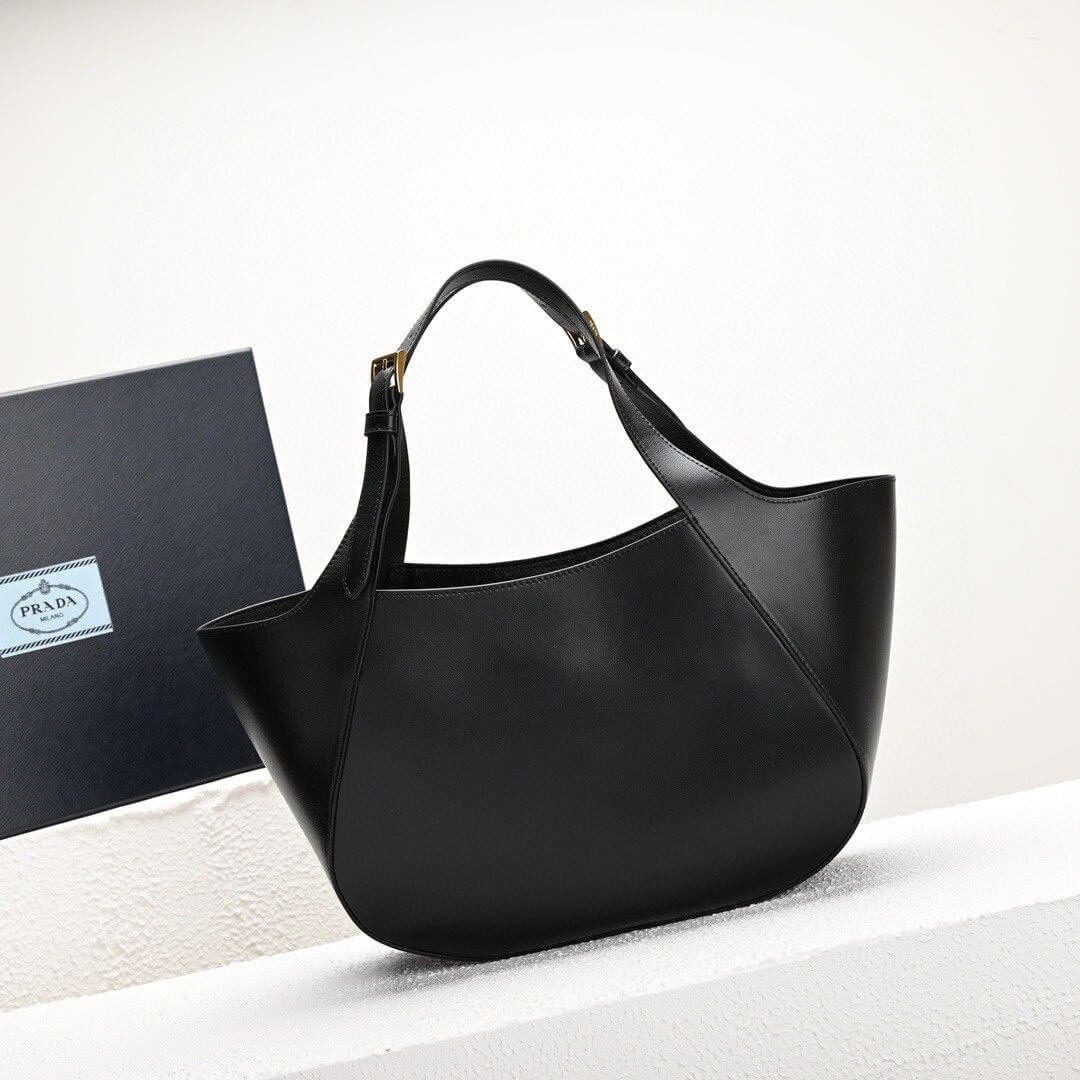 Black Prada Medium Enamel Triangle Logo Leather Tote Bag (high-end grade) - Image 4