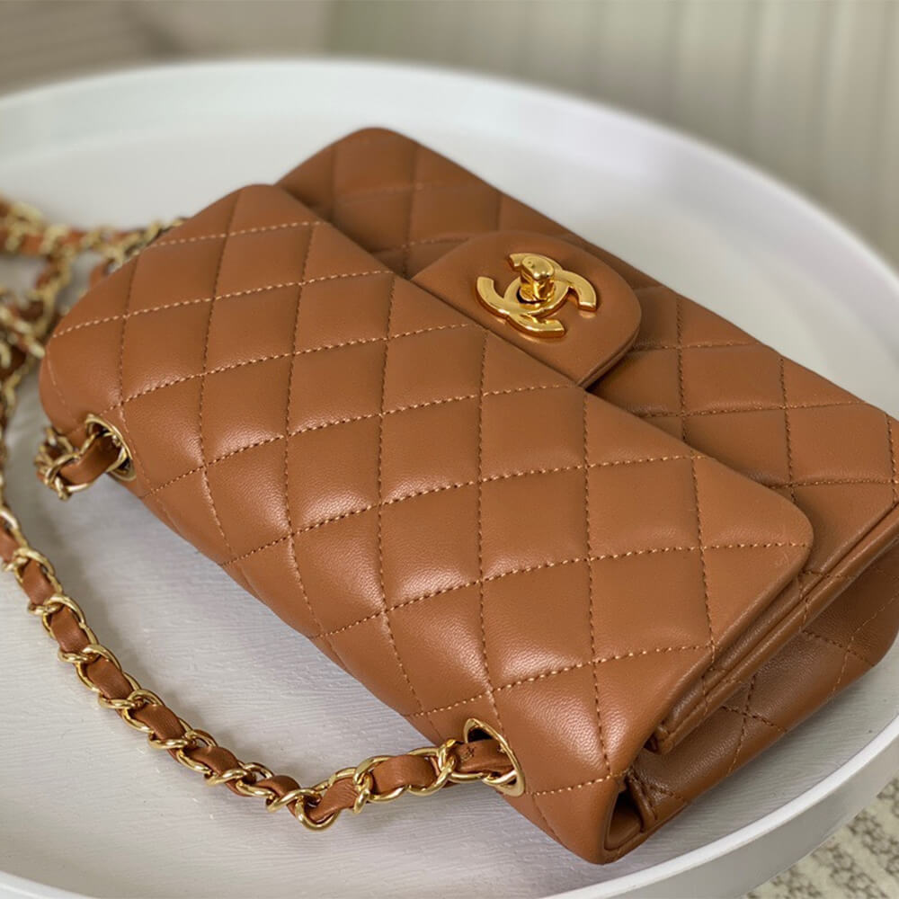 Dark Beige Chanel Mini Flap Bag (high-end grade) - Image 5