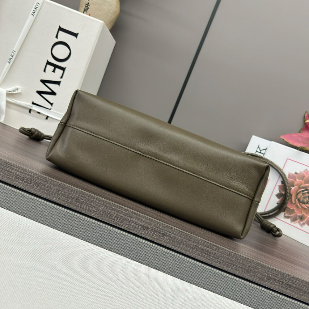 Dark Khaki Green Loewe Medium Flamenco purse in mellow nappa lambskin - Image 5