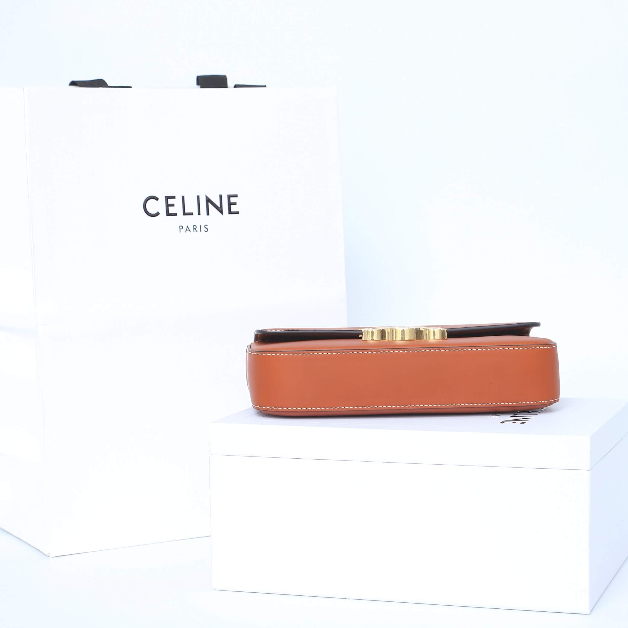 Brown CELINE CLAUDE shiny cowhide leather chain shoulder bag - Image 5