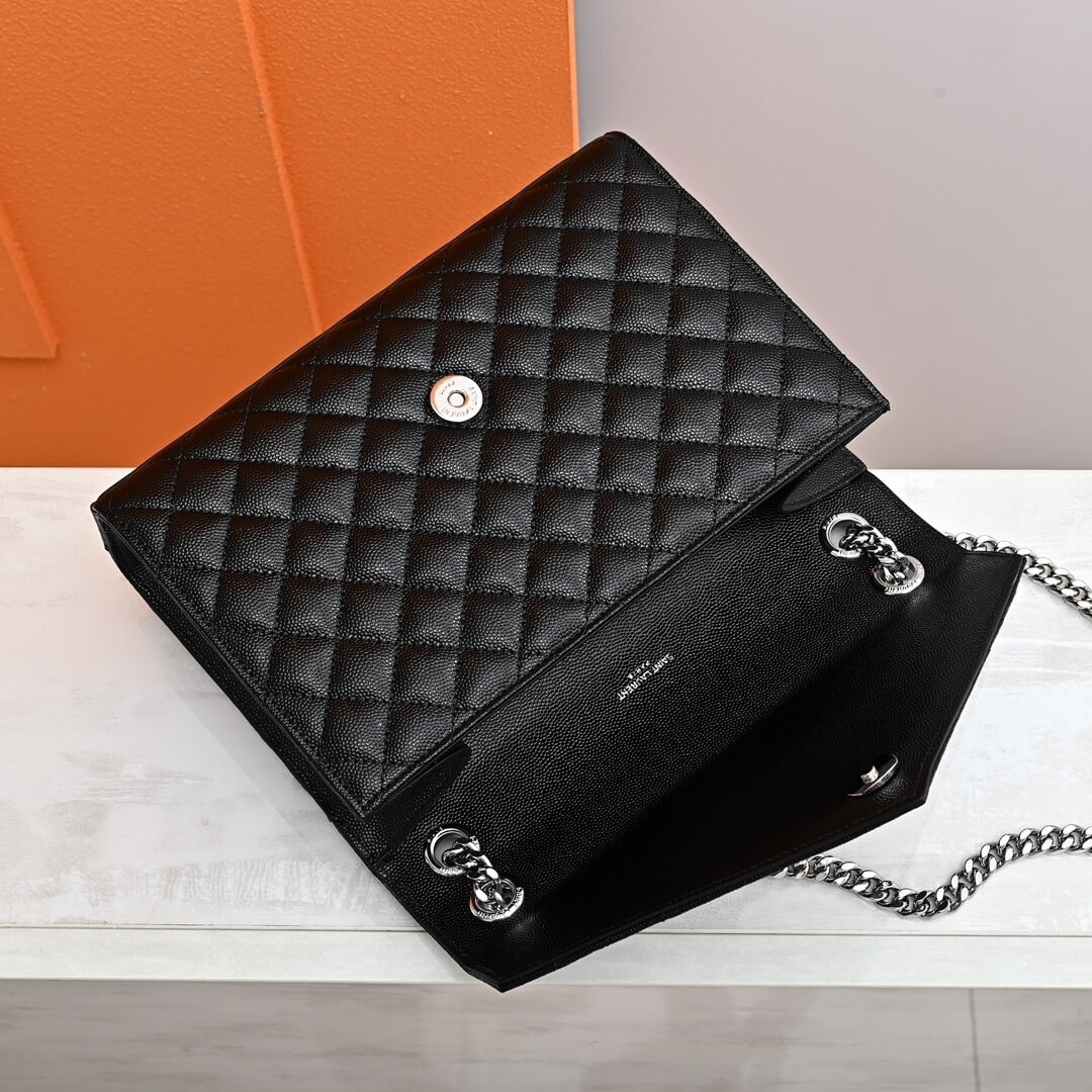Black YSL ENVELOPE MEDIUM IN QUILTED GRAIN DE POUDRE EMBOSSED LEATHER - Image 5