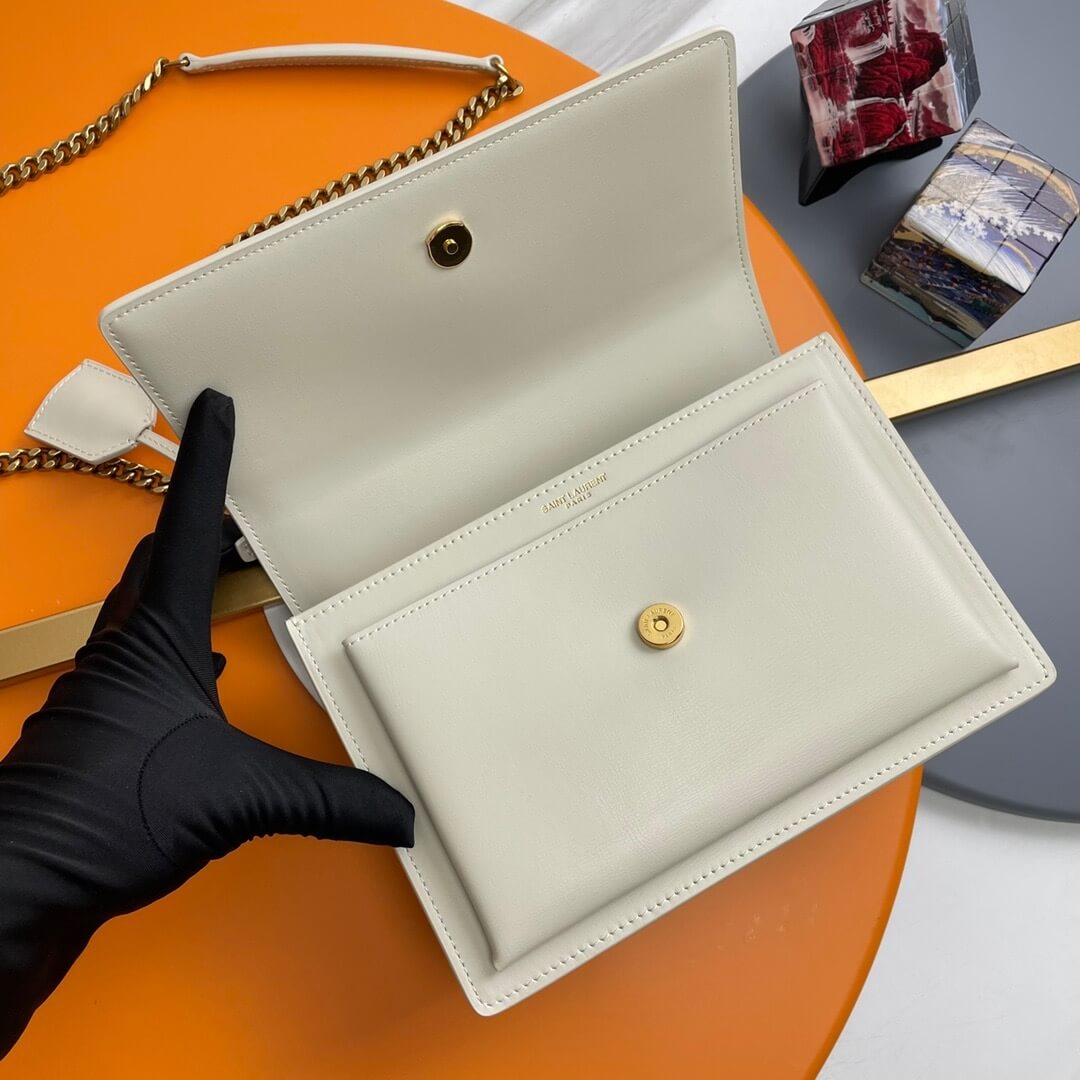 White YSL sunset medium leather shoulder bag - Image 5