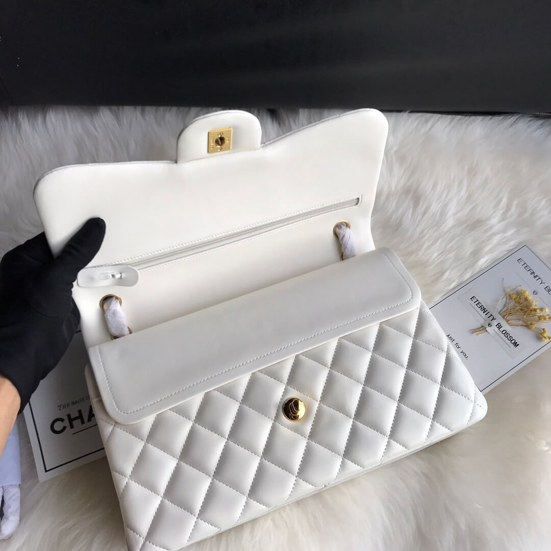 White CHANEL LARGE CLASSIC HANDBAG (High-end grade) - Image 6
