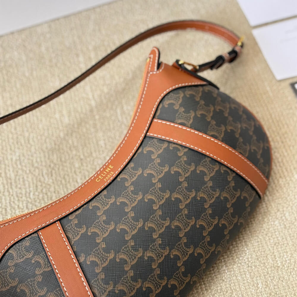 CELINE STRIPED LOGO PRINTED COW LEATHER HOBO BAG - Image 6