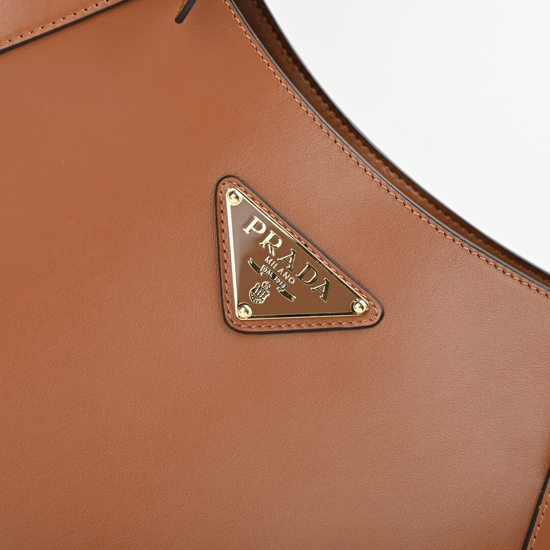 Brown Prada Medium Enamel Triangle Logo Leather Tote Bag (high-end grade) - Image 6