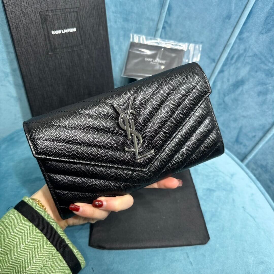 Black YSL CASSANDRE MATELASSE LARGE FLAP WALLET IN GRAIN DE POUDRE LEATHER - Image 6