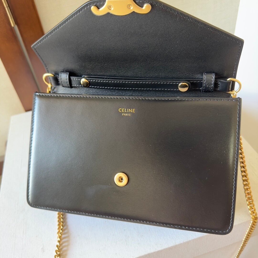CELINE MARGO Shiny Calfskin Leather Chain Wallet - Image 7