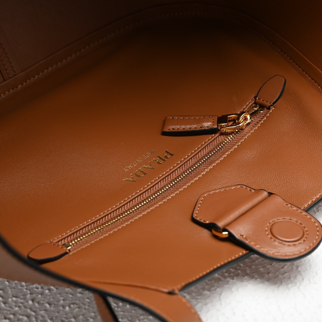 Brown Prada Medium Enamel Triangle Logo Leather Tote Bag (high-end grade) - Image 7