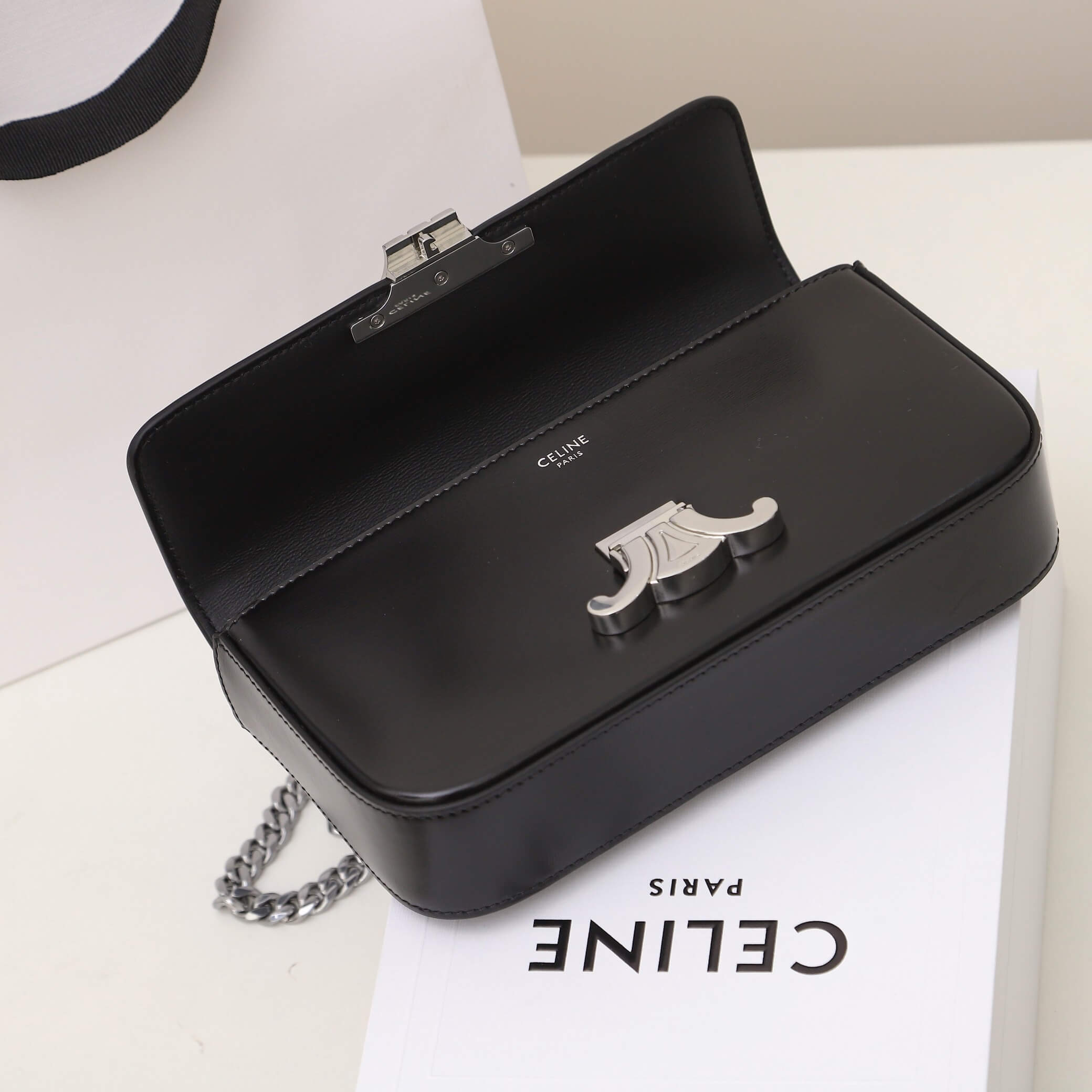 CELINE CLAUDE shiny cowhide leather chain shoulder bag - Image 7