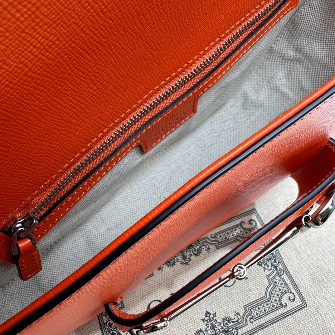 Orange Gucci Horsebit 1955 Small Shoulder Bag - Image 8