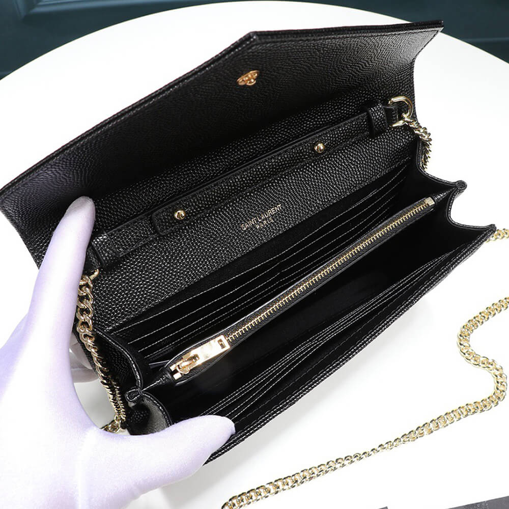 Black Saint Laurent Chain-strap YSL-plaque grained-leather wallet - Image 8