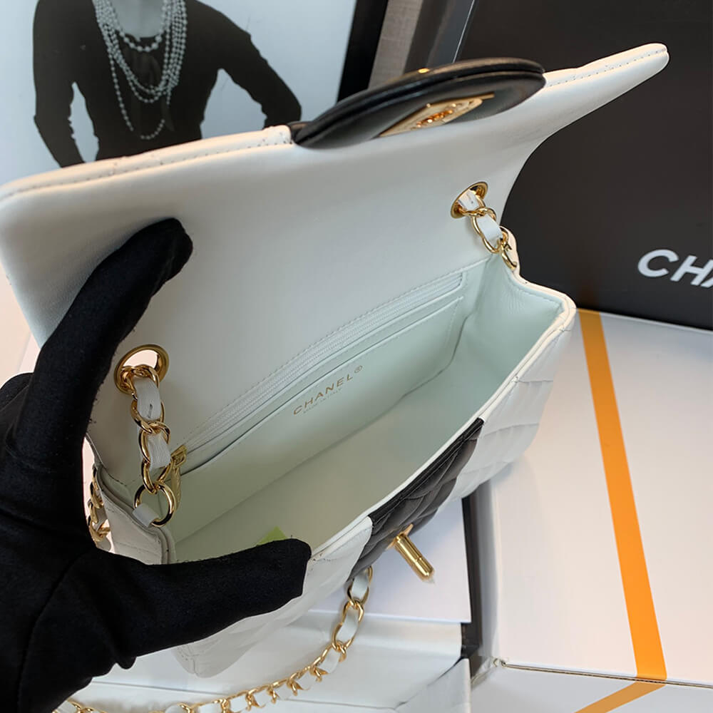 White & Black CHANEL MINI FLAP BAG - Image 8