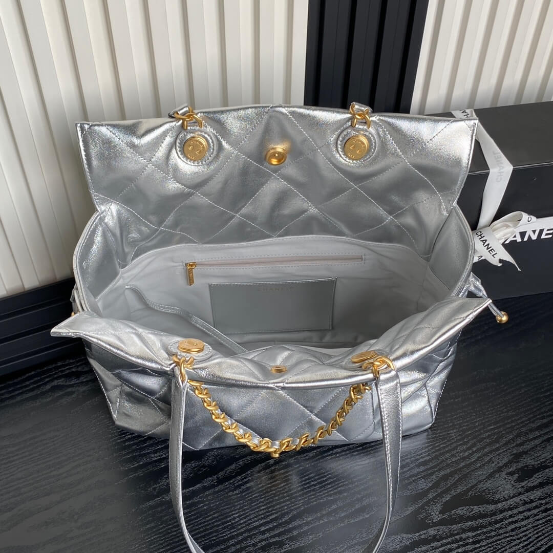 Silver Chanel Shopping Bag (high-end grade) - Image 8