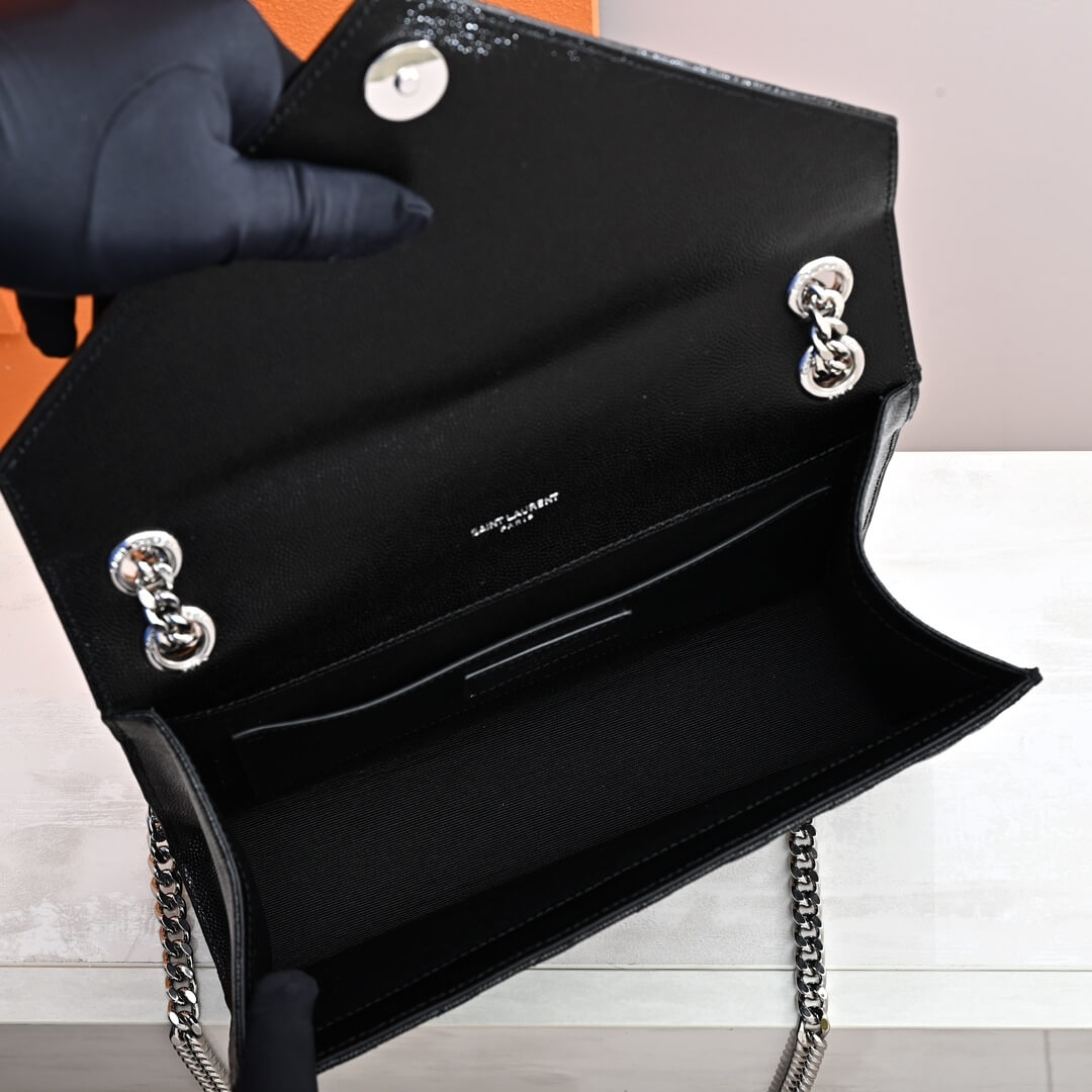 Black YSL ENVELOPE MEDIUM IN QUILTED GRAIN DE POUDRE EMBOSSED LEATHER - Image 9